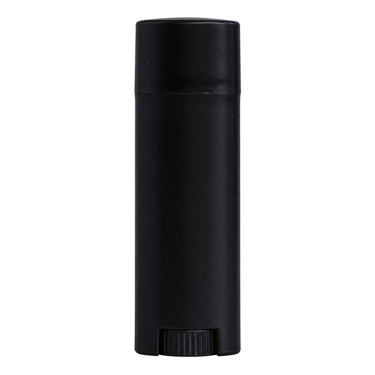 Empty black oval lip balm tube, closed